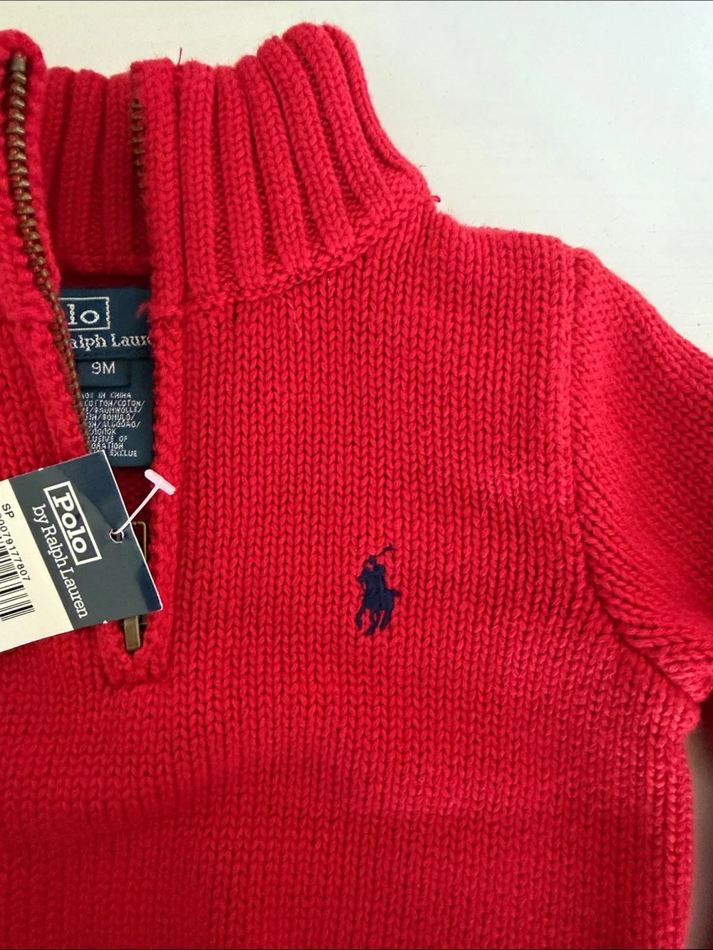 Ralph Lauren Bright Red Half-Zip Knit Sweater for baby 9month NWT